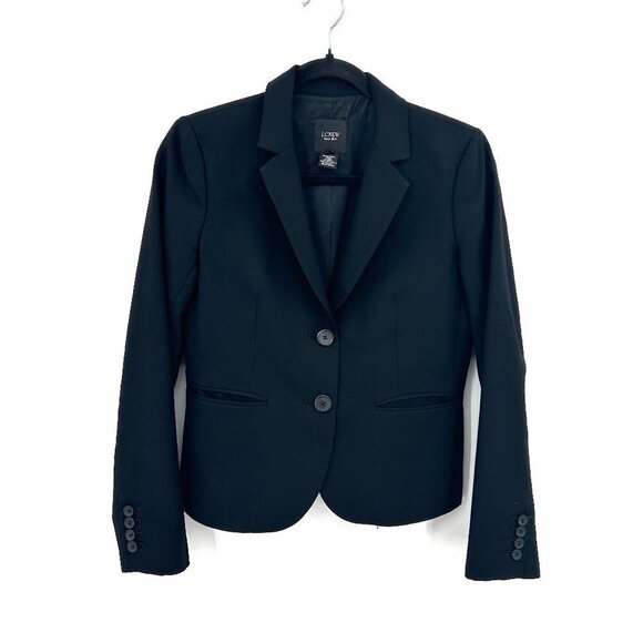 J. CREW *FLAWED* Women's Black Super 120's 100% Wool Double Button Blazer Size 2 - Picture 1 of 4